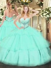 Best Selling Sleeveless Beading and Ruffled Layers Lace Up Quinceanera Gowns