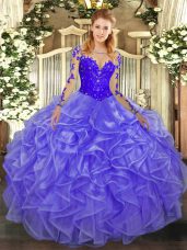 Hot Selling Floor Length Lace Up Vestidos de Quinceanera Lavender for Military Ball and Sweet 16 and Quinceanera with Lace and Ruffles