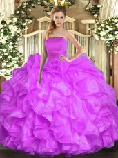 Fashion Floor Length Ball Gowns Sleeveless Lilac 15 Quinceanera Dress Lace Up