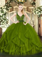 Ball Gowns Quinceanera Gowns Olive Green Straps Tulle Sleeveless Floor Length Zipper