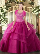 Beautiful Tulle Sleeveless Floor Length Sweet 16 Dresses and Beading and Ruffles