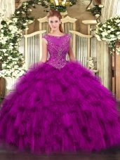 Stunning Sleeveless Zipper Floor Length Beading and Ruffles Quinceanera Dress