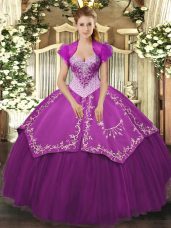 Vintage Purple Ball Gowns Sweetheart Sleeveless Satin and Tulle Floor Length Lace Up Beading and Embroidery 15th Birthday Dress
