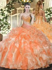 Floor Length Orange Red 15 Quinceanera Dress Sweetheart Sleeveless Lace Up