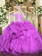 Fashionable Lilac Lace Up Sweet 16 Dress Beading and Ruffles Sleeveless Floor Length
