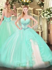Latest Apple Green Sleeveless Beading and Ruffles Floor Length Vestidos de Quinceanera