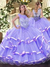 Organza Sleeveless Floor Length Quinceanera Gown and Beading and Ruffled Layers