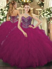 Tulle Sleeveless Floor Length Sweet 16 Quinceanera Dress and Beading and Ruffled Layers