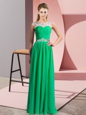 Stunning Floor Length Green Homecoming Dress Chiffon Sleeveless Beading