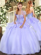 Lavender Strapless Lace Up Appliques Sweet 16 Dresses Sleeveless