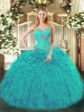 Sweet Organza Sleeveless 15 Quinceanera Dress and Beading and Ruffles