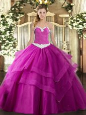 Floor Length Fuchsia Sweet 16 Dress Sweetheart Sleeveless Lace Up