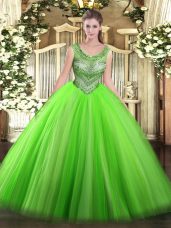 Sleeveless Floor Length Beading Lace Up Quinceanera Gown with