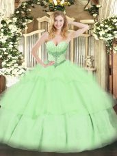 Sexy Sweetheart Sleeveless Lace Up Ball Gown Prom Dress Yellow Green Tulle