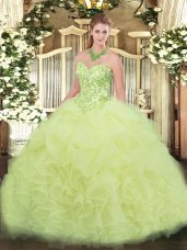 Floor Length Yellow Green Quinceanera Dress Sweetheart Sleeveless Lace Up