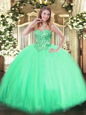 Apple Green Sweetheart Neckline Appliques Ball Gown Prom Dress Sleeveless Lace Up