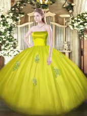 Decent Floor Length Zipper Quinceanera Dress Olive Green for Military Ball and Sweet 16 and Quinceanera with Appliques