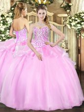 High Quality Pink Sweetheart Neckline Beading Quinceanera Gown Sleeveless Lace Up