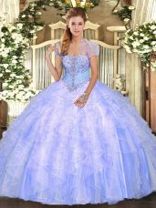 Designer Light Blue Ball Gowns Appliques and Ruffles Sweet 16 Quinceanera Dress Lace Up Tulle Sleeveless Floor Length
