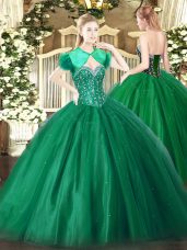 Dark Green Lace Up Sweet 16 Quinceanera Dress Beading Sleeveless Floor Length