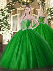 Wonderful Sweetheart Sleeveless Quinceanera Dress Floor Length Beading Green Tulle