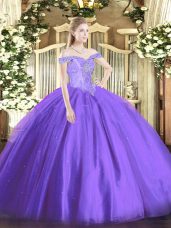 Eye-catching Lavender Off The Shoulder Lace Up Beading Quinceanera Gown Sleeveless