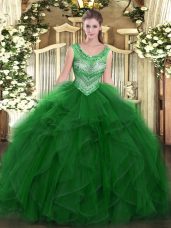 Organza Sleeveless Floor Length Quinceanera Gowns and Beading and Ruffles