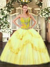 Great Yellow Sweetheart Lace Up Beading and Ruffles Quinceanera Gowns Sleeveless