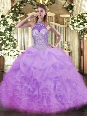 Super Floor Length Ball Gowns Sleeveless Lavender Quinceanera Dress Lace Up