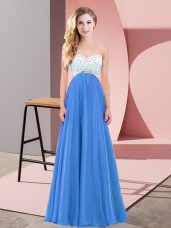 Blue One Shoulder Criss Cross Beading Prom Gown Sleeveless