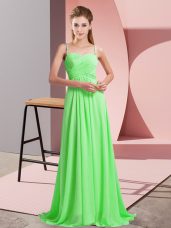 Sleeveless Beading Criss Cross Prom Gown with Sweep Train