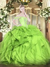 Decent Sleeveless Lace Up Floor Length Beading and Ruffles Sweet 16 Quinceanera Dress