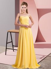 Gold Sleeveless Chiffon Lace Up Teens Party Dress for Prom and Party