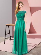 Turquoise Tulle Zipper Homecoming Dress Sleeveless Floor Length Lace