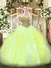 Affordable Sleeveless Lace Up Floor Length Beading and Ruffles Quinceanera Dress