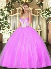 Sleeveless Floor Length Beading Lace Up Vestidos de Quinceanera with Lilac