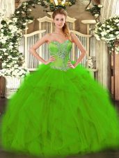 Green Organza Lace Up Sweetheart Sleeveless Floor Length Quinceanera Gowns Beading and Ruffles