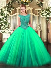 Turquoise Sleeveless Floor Length Beading Zipper Sweet 16 Dress