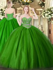 Green Lace Up Sweet 16 Quinceanera Dress Beading Sleeveless Floor Length
