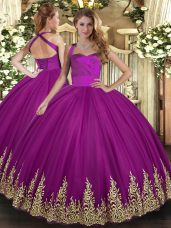 Tulle Sleeveless Floor Length Sweet 16 Dress and Appliques