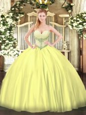 Yellow Quinceanera Gowns Military Ball and Sweet 16 and Quinceanera with Beading Sweetheart Sleeveless Lace Up