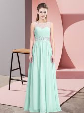 Popular Apple Green Scoop Neckline Beading Juniors Party Dress Sleeveless Lace Up