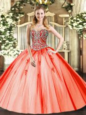 Clearance Orange Red Lace Up Vestidos de Quinceanera Beading and Appliques Sleeveless Floor Length