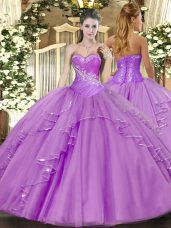 Hot Selling Lavender Side Zipper Sweetheart Beading and Ruffles Sweet 16 Dress Tulle Sleeveless