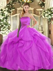 Floor Length Fuchsia Ball Gown Prom Dress Strapless Sleeveless Lace Up