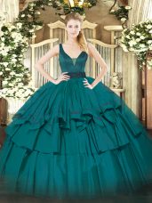 Floor Length Ball Gowns Sleeveless Teal Ball Gown Prom Dress Zipper