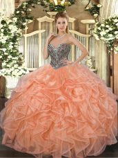 Glamorous Sweetheart Sleeveless Organza 15 Quinceanera Dress Beading and Ruffles Lace Up