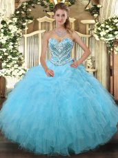 Floor Length Aqua Blue Quinceanera Dresses Sweetheart Sleeveless Lace Up