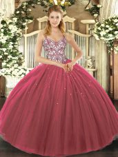 Glamorous Fuchsia Sleeveless Tulle Lace Up Quinceanera Dress for Sweet 16 and Quinceanera