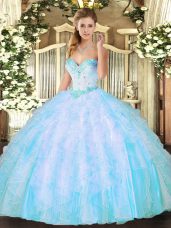 Top Selling Sleeveless Lace Up Floor Length Beading and Ruffles Quinceanera Gown